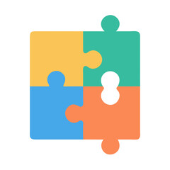 Four colorful puzzle pieces connecting as one complete solution