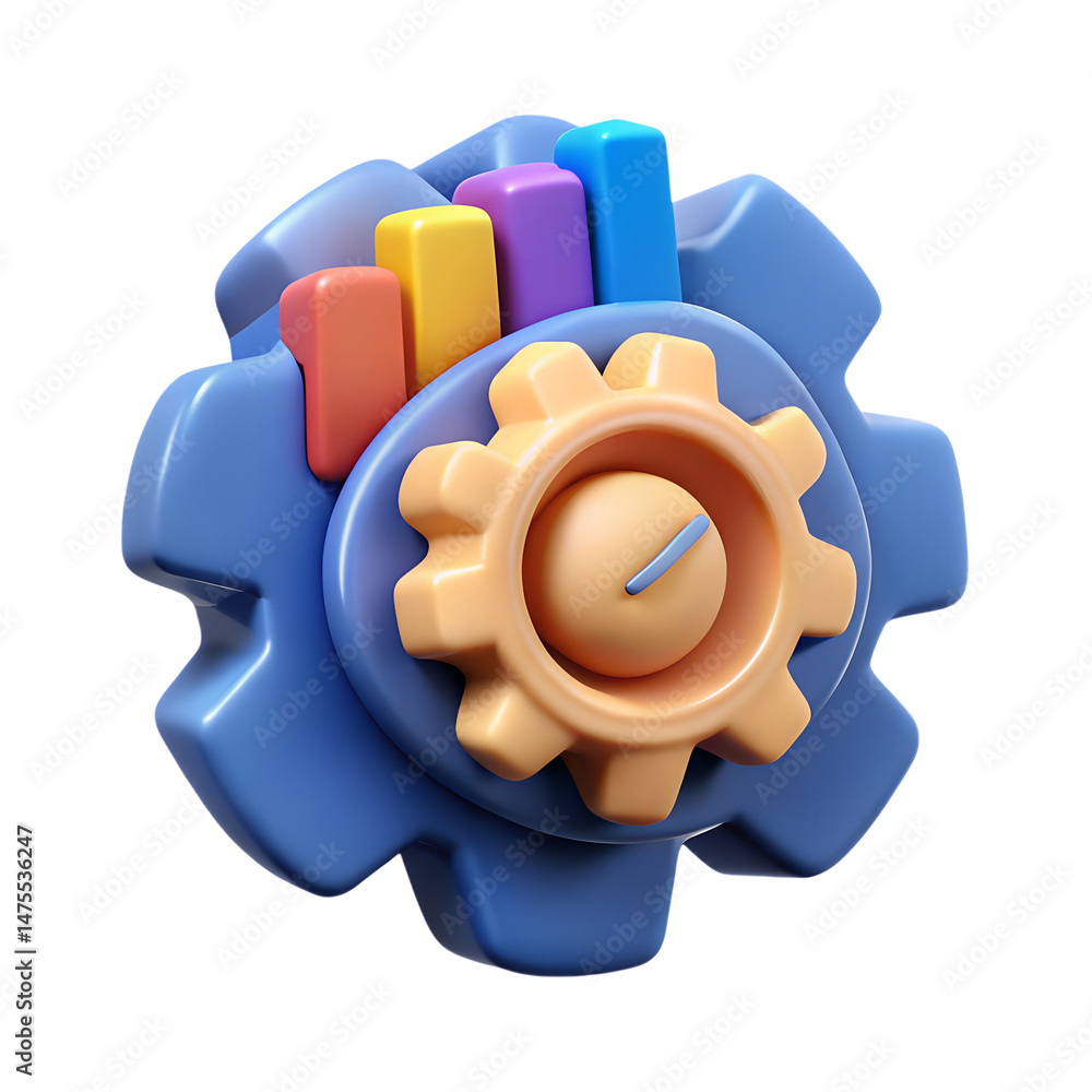 Poster creative 3d rendering icon showcasing business development and progress utilizing gear wheel and gro