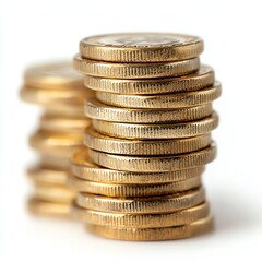 A close-up view of a stack of shiny gold coins, symbolizing wealth, investment, and financial success. The coins create a sense of abundance and economic growth.