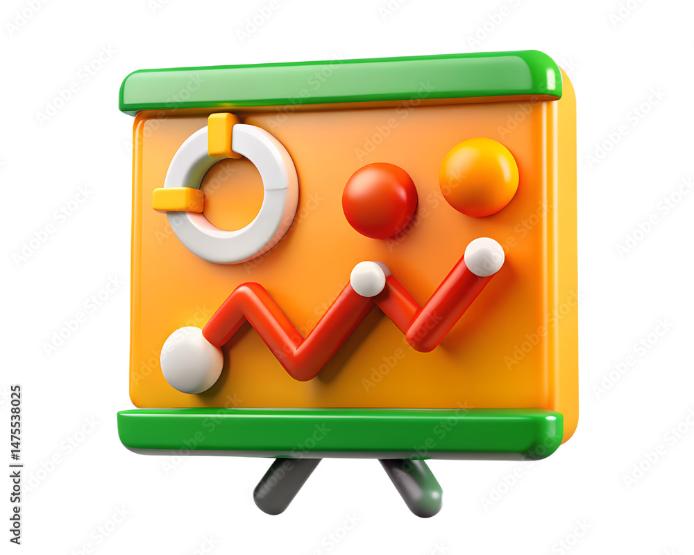 Poster vibrant 3d rendering icon of a business presentation with analytical charts and graphs on a modern p