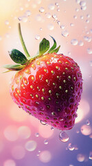 Vibrant strawberry closeup with water drops