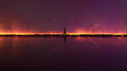Serene sunset over calm water panorama