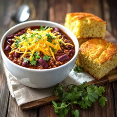 Hearty chili and cornbread dish