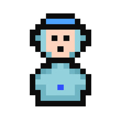 Pixel Art Character with Blue Hat and Shirt