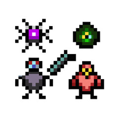 Pixel art style enemies and character assets