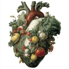 Healthy heart shape illustration with fruits and vegetables