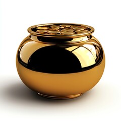 A shiny, golden pot filled with coins symbolizes wealth and prosperity