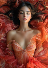 Woman in red fabric
