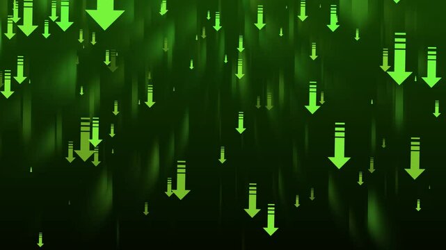 Abstract Downward Arrows Animation on Dark Background, Abstract background with multiple red downward arrows on a dark gradient backdrop