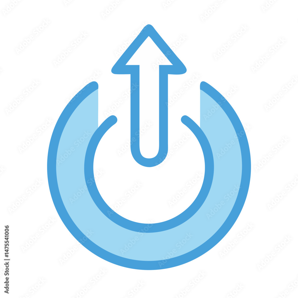 Poster blue power button with arrow pointing upwards icon