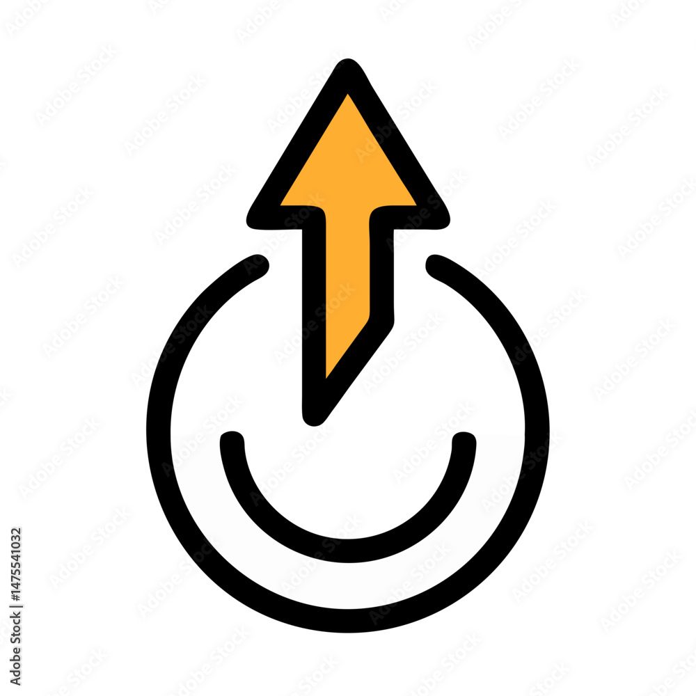 Aufkleber upload icon with arrow in orange color pointing upwards