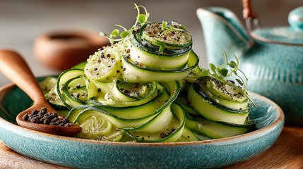 Zucchini noodles salad closeup