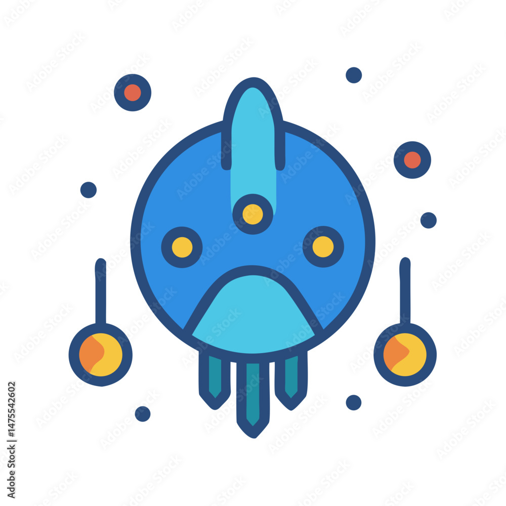 Poster abstract alien spaceship floating in space graphic illustration
