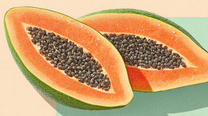 Papaya slices closeup