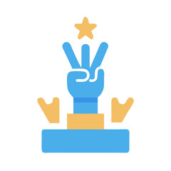 Hand showing number three with star on black