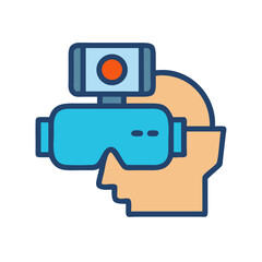Virtual reality headset on person with phone icon