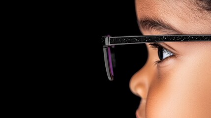 Obraz premium Childs Profile with Glasses, and Black Background.