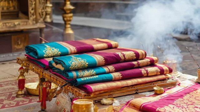 Colorful traditional fabrics display