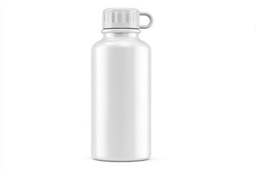 A sleek, stainless steel water bottle in a clean white finish stands upright against a plain background. Ideal for staying hydrated during outdoor activities or workouts.