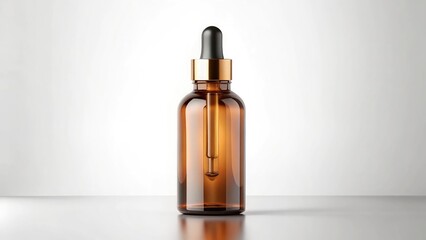 Fototapeta premium Amber glass dropper bottle front view product mockup for skincare and cosmetic branding
