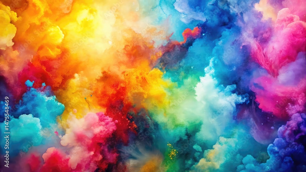 Poster a vibrant abstract artwork featuring exploding colors and evocative cloud-like forms
