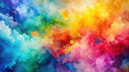 Vibrant watercolor cloudscape: abstract artistic composition of rainbow colors and ethereal forms