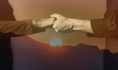 Couple holding hands bonding, people friendship support 