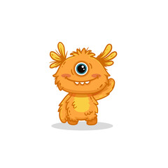 Cute cartoon monster on white background. Orange Monster Icon. Happy Alien. Flat Funny monster. Vector illustration