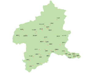 群馬県　地図　黄緑　斑点　イラスト