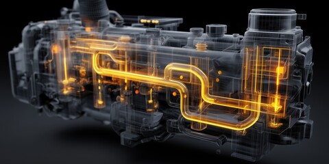 Fototapeta premium view of engine oil circulating through a machinery system