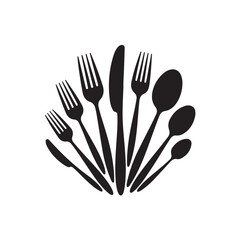 Black Cutlery Silhouettes – Fork, Knife, Spoon Clipart | Elegant Kitchen Utensil SVG