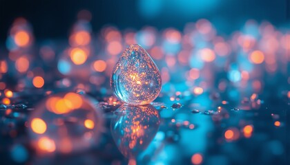 Iridescent Binary Code Droplets on Glass – Futuristic Technology and Data Visualization Concept