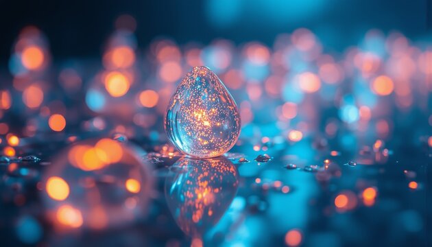 Iridescent Binary Code Droplets on Glass – Futuristic Technology and Data Visualization Concept