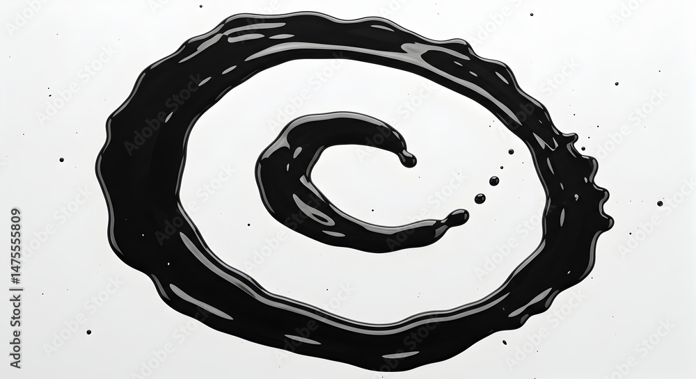Poster fluid abstract with spiraling black liquid pattern on bright background