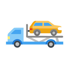 Car on tow truck isolated on a black backdrop