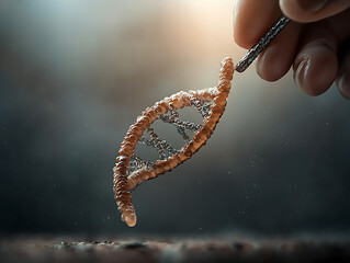 Hand holding DNA model