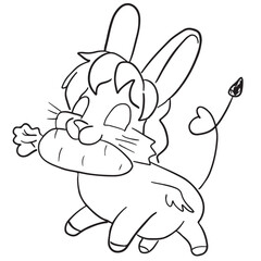 Black and white vector flat illustration: horse magical character, lineart for coloring books, ready to print	