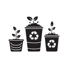 Black Vector Silhouettes of Compost Bins and Organic Waste Containers
