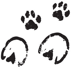 Vector animal paw print stamp: horse hooves silhouettes set