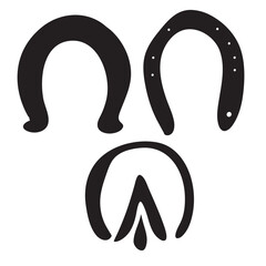 Vector animal paw print stamp: horse hooves silhouettes set