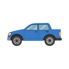 Obraz premium Blue Pickup Truck Vehicle Cartoon Illustration on Black