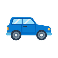 Cute Blue Car Illustration Isolated on Black Background
