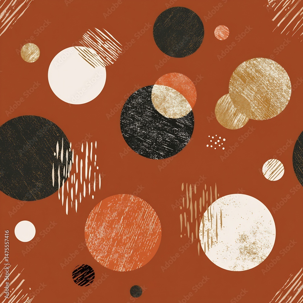Poster retro circular abstract shapes pattern with organic textural quality design