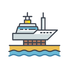 Yacht Icon on Dock with Water and Black Background