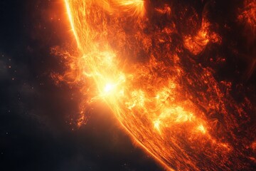 Obraz premium Massive solar flares erupt from the sun's surface, showcasing immense energy and dynamic solar activity, Massive Solar flares spewing out from the surface of the sun - (Some elements furnished )