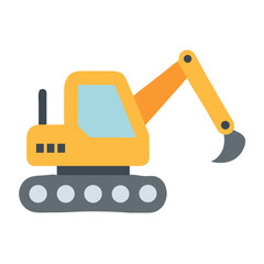Cartoon Excavator Illustration on Black Background, Construction Vehicle