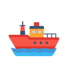 Cartoon Ship on Water Illustration with Smoke