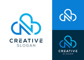 N cloud logo. Letter N with cloud modern logo design for technology
