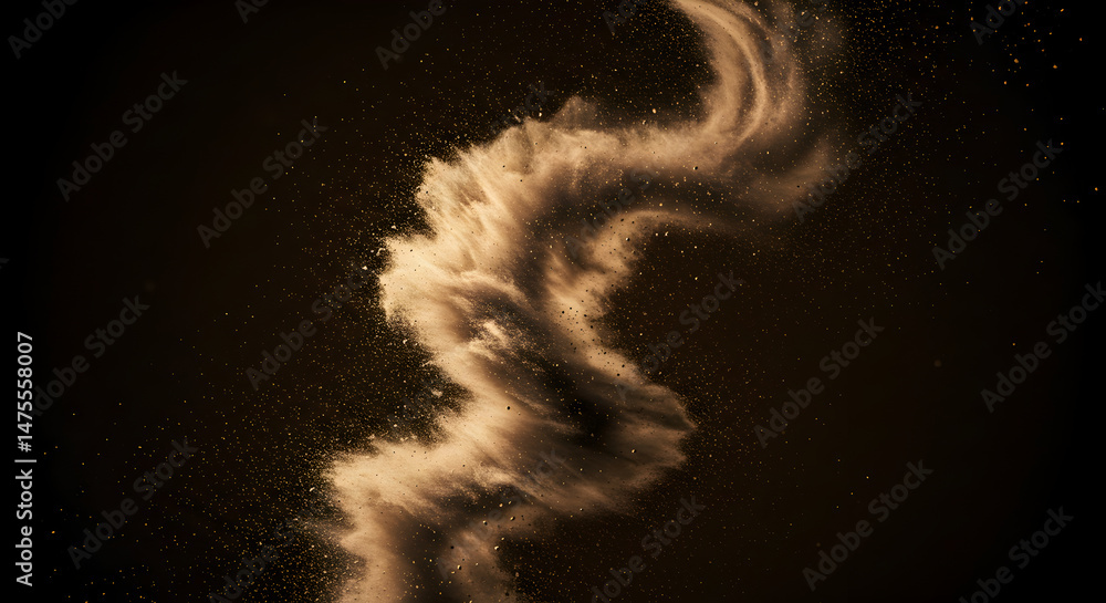 Poster abstract golden particle swirl against dark backdrop for dynamic designs
