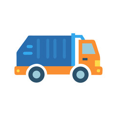 Naklejka premium Blue and Orange Garbage Truck Illustration on Black Background